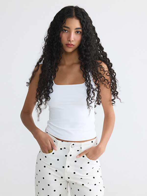 XSIDE Damen Bauchfrei Tanktop Quadratischer Kragen