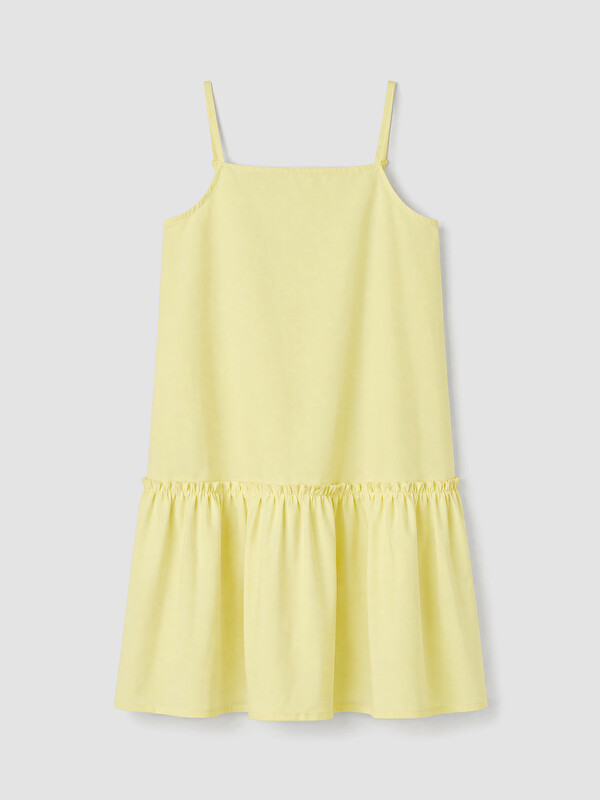 LCW Kids Kare Yaka Fırfırlı Kız Çocuk Poplin Elbise