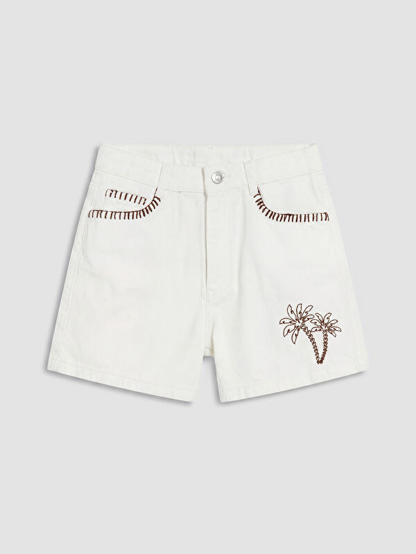 LCW Kids Nakışlı Kız Çocuk Jean Şort