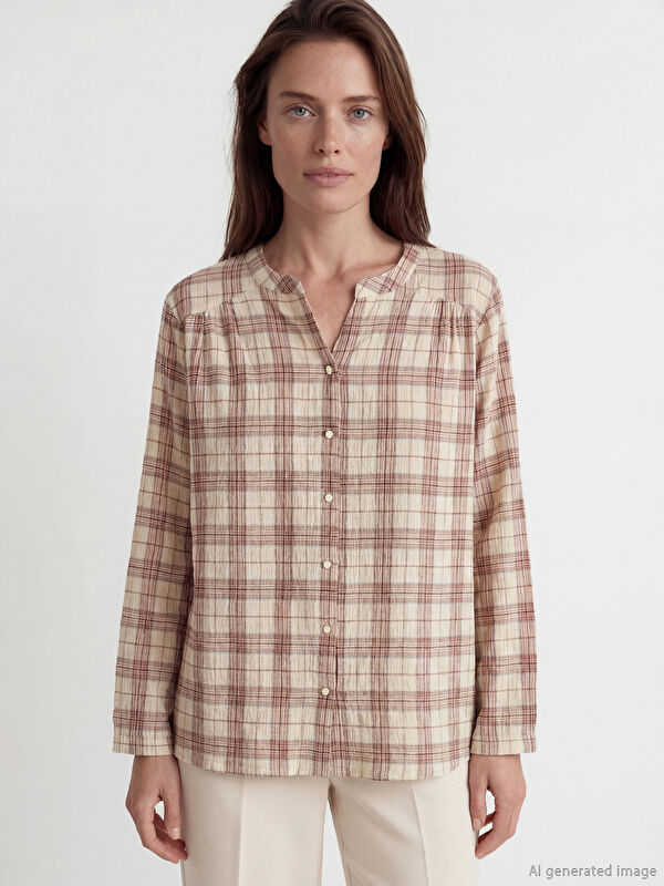 LCW Grace Notch Neck Plaid Women's Shirt