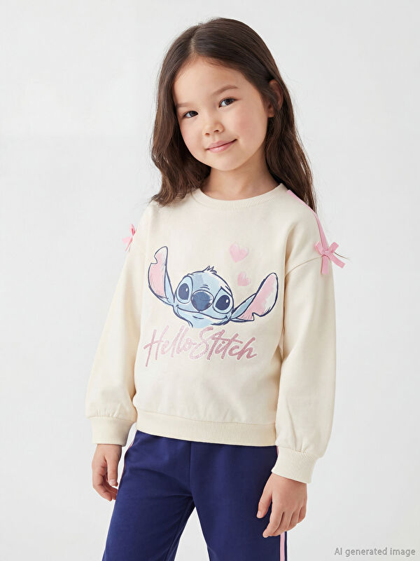 LCW Kids Lilo & Stitch Baskılı Kız Çocuk Sweatshirt ve Eşofman Altı