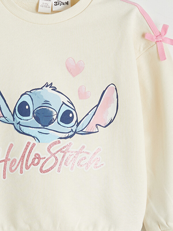 LCW Kids Ekru Lilo & Stitch Baskılı Kız Çocuk Sweatshirt ve
