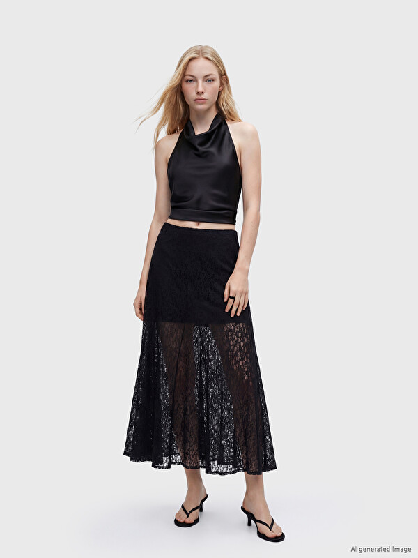 XSIDE Elastic Waist Lace Flared Skirt