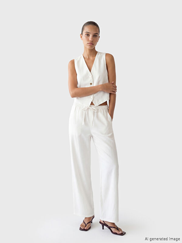 Natuvera Beli Lastikli Gabardin Kadın Pantolon