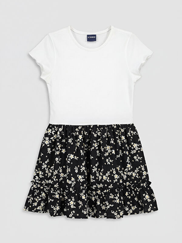 LCW Kids Crew Neck Printed Girls' Polyviscose Dress