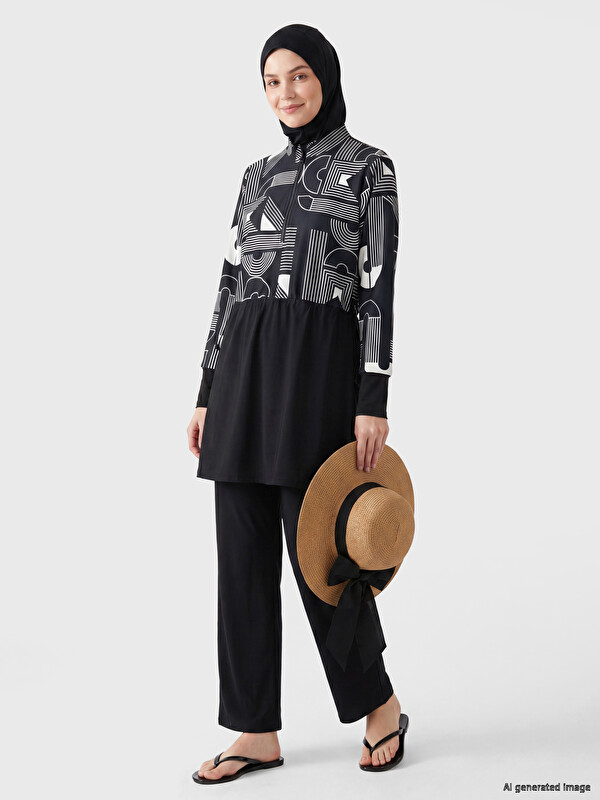 LCW DREAM Mock Neck Patterned Women's Modest Swimsuit