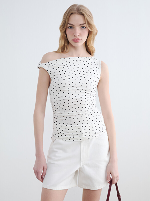 XSIDE Boat Neck Polka Dotted Blouse