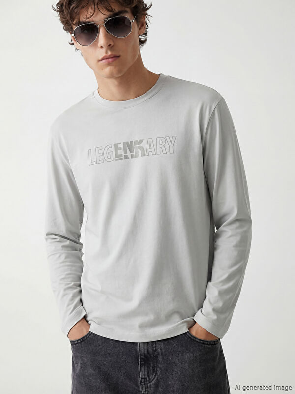 XSIDE Bisiklet Yaka Baskılı Erkek Sweatshirt