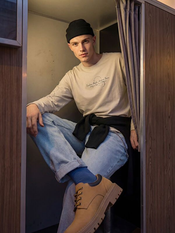 XSIDE Baskılı Bisiklet Yaka Erkek Sweatshirt