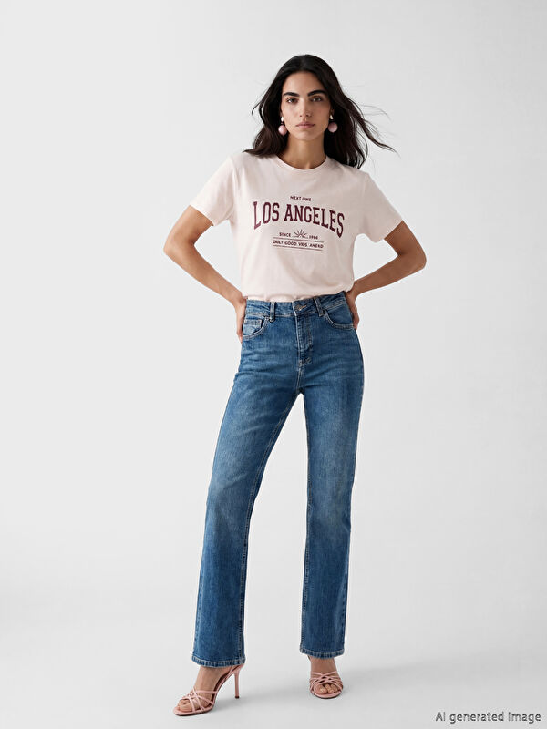 LCW Vision Yüksek Bel Crop Flare Kadın Jean Pantolon