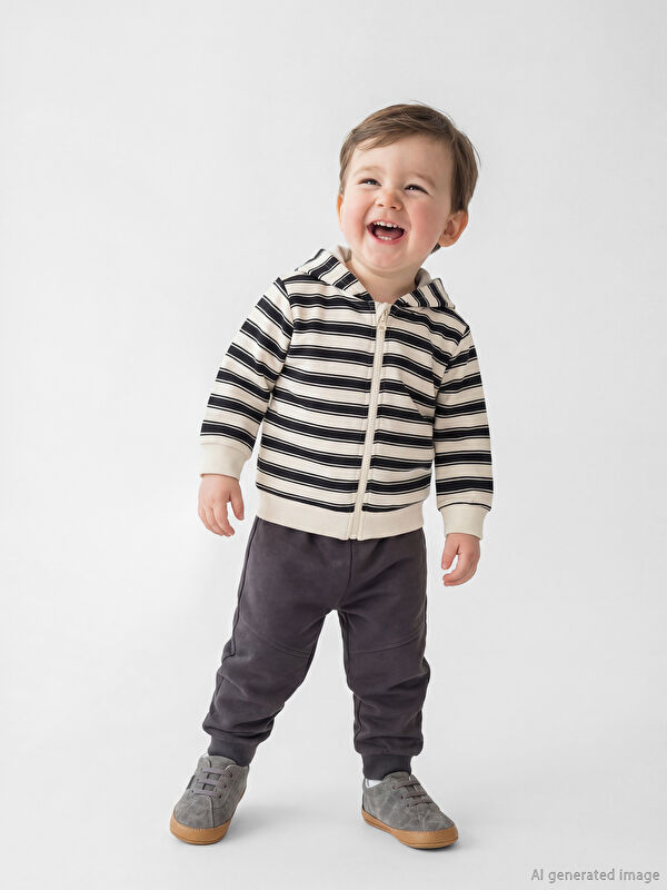 LCW baby Çizgili Erkek Bebek Kapüşonlu Hırka ve Pantolon
