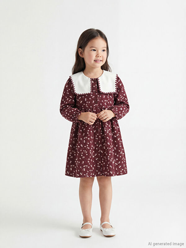 LCW Kids Bebe Yaka Çiçekli Kız Çocuk Elbise