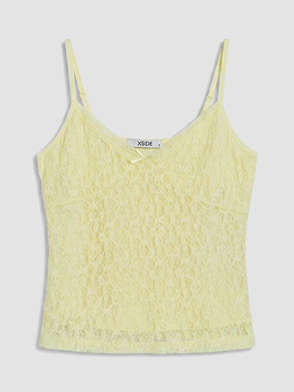 XSIDE V Yaka Dantelli İp Askılı Crop Bluz