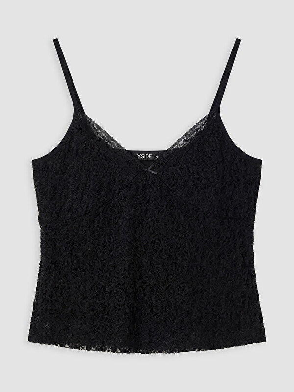 XSIDE V Yaka Dantelli İp Askılı Crop Bluz