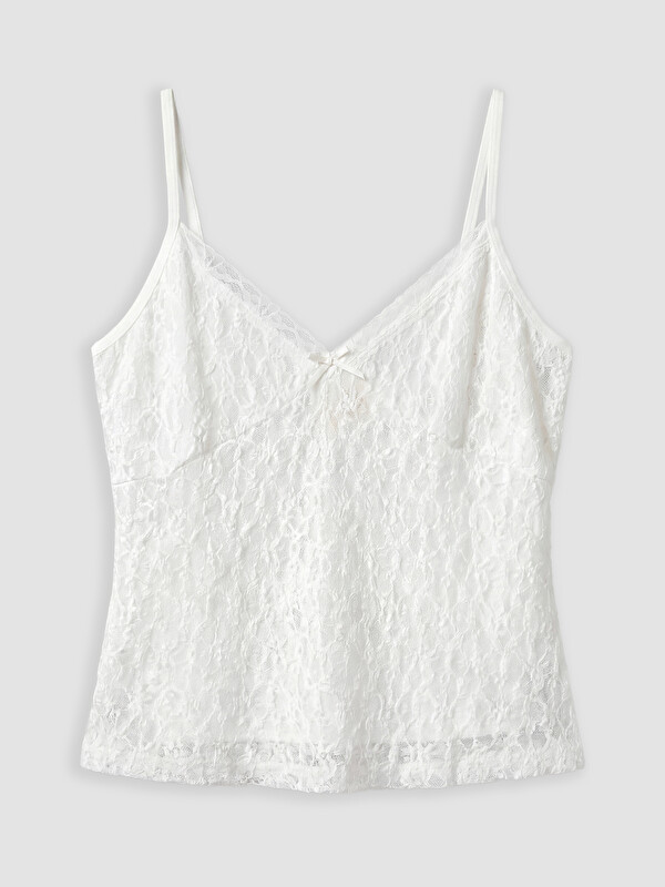XSIDE V Yaka Dantelli İp Askılı Crop Bluz