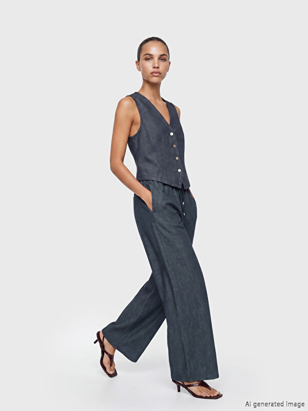 Natuvera Beli Lastikli Wideleg Fit Kadın Jean Pantolon