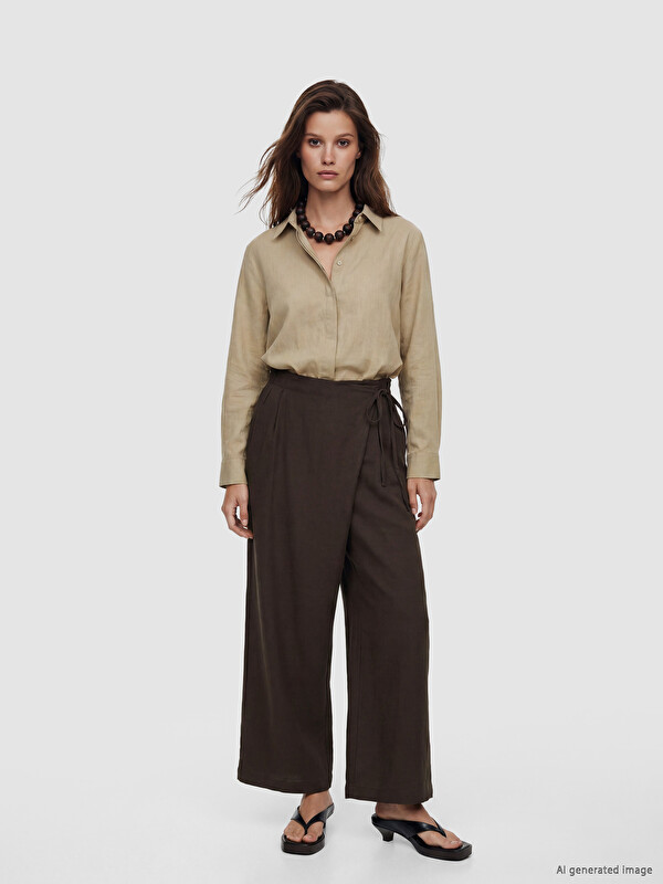 LCW Modest Side Tie Wide Leg Women's Trousers