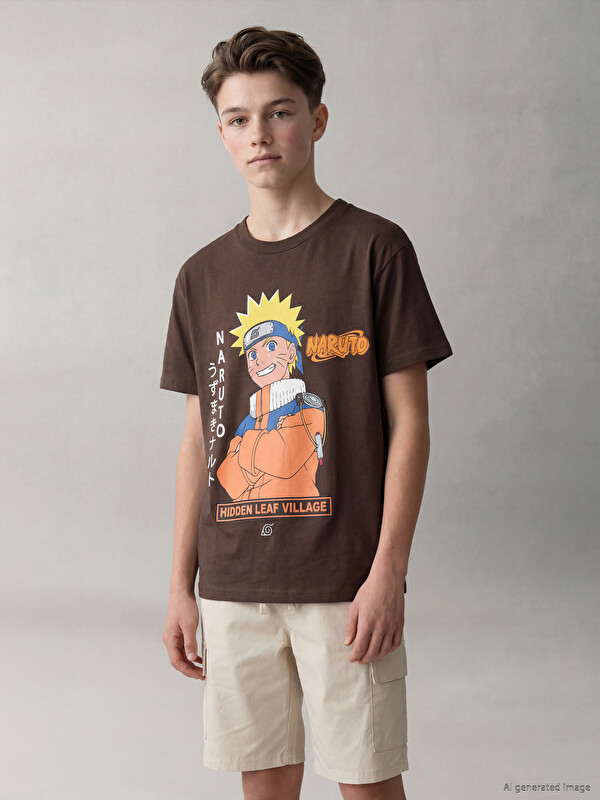 LCW Kids Bisiklet Yaka Naruto Baskılı Erkek Çocuk Tişört