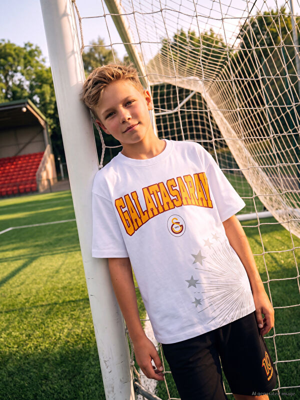 LCW Kids Bisiklet Yaka Galatasaray Baskılı Erkek Çocuk Tişört