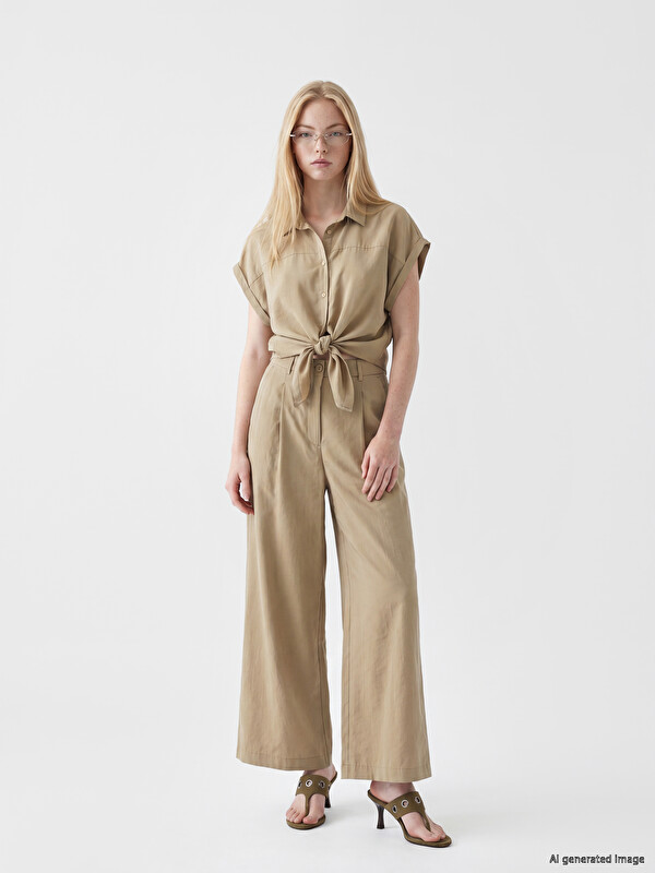 XSIDE Modal Blended Pleated Women's Fabric Trousers