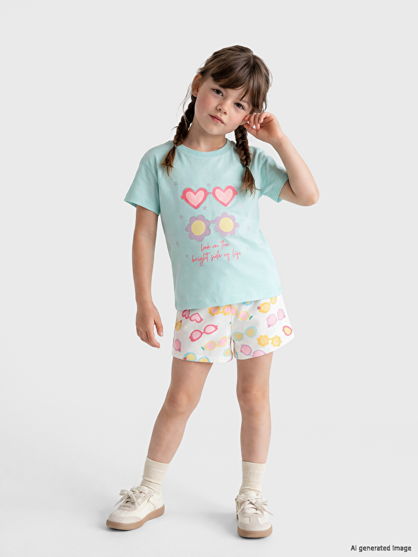 LCW Kids Girls' Basic and Printed Shorts 2 Pack