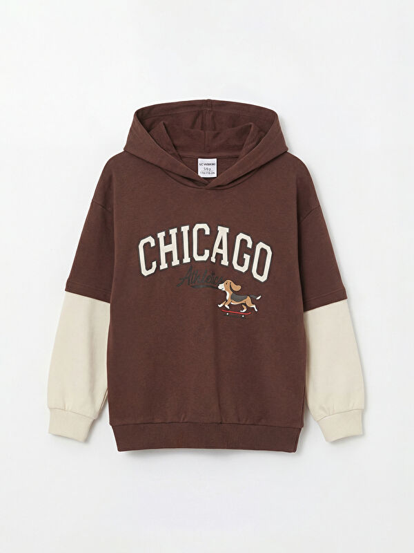 LCW Kids Kapüşonlu Chicago Baskılı Erkek Çocuk Kalın Sweatshirt