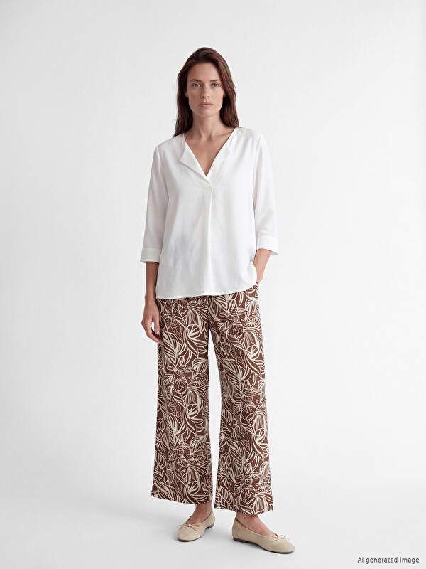 LCW Grace Elastic Waist Floral Women's Trousers