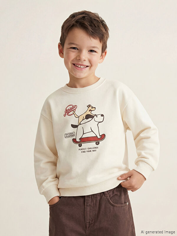 LCW Kids Bisiklet Yaka Baskılı Erkek Çocuk Sweatshirt