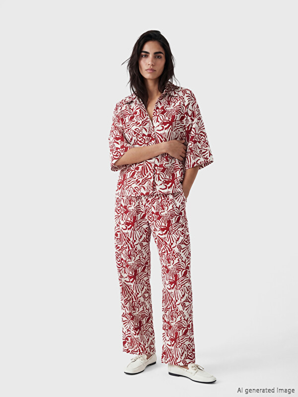 LCW Vision Gemusterte Leinen-Look Damen Hosen