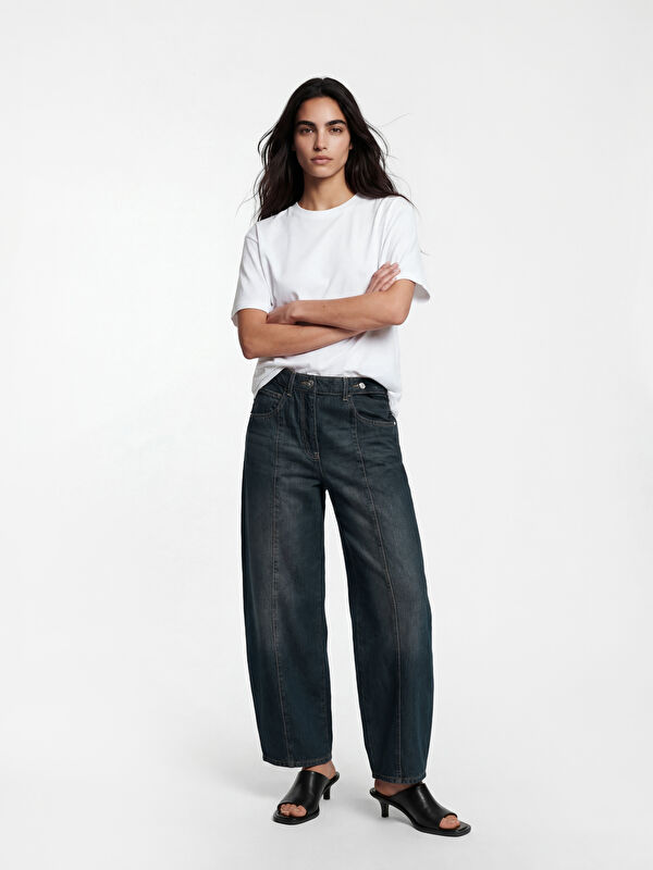 LCW Jeans Beli Kemerli Barrel Fit Kadın Jean Pantolon