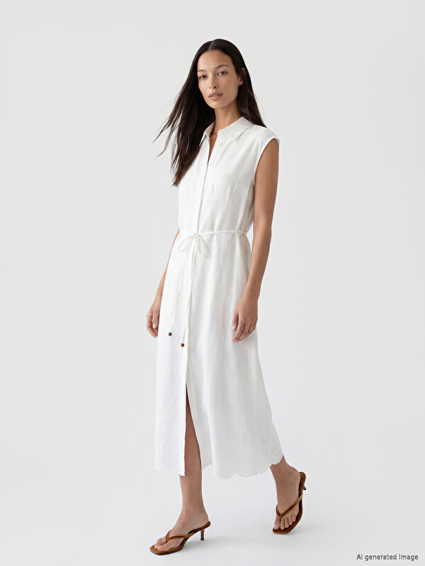 LCWAIKIKI Classic Robe chemise en mélange de lin à détails broderie anglaise