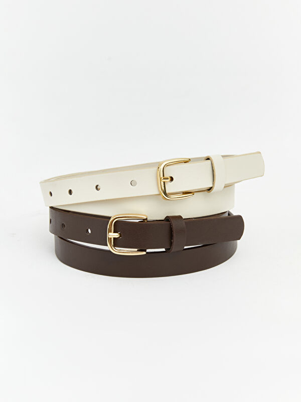 LCW ACCESSORIES Kadın Deri Görünümü Kemer 2'li 