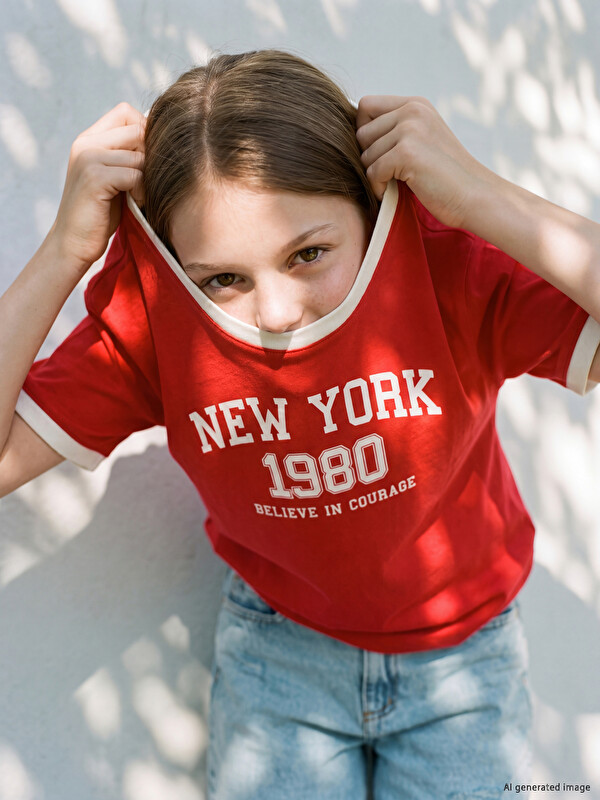 LCW Kids T-shirt à col rond imprimé New York pour filles