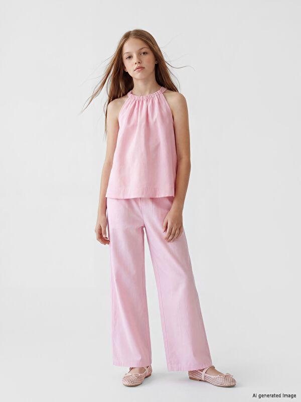 LCW Kids Loose Fit Kız Çocuk Geniş Paça Poplin Pantolon