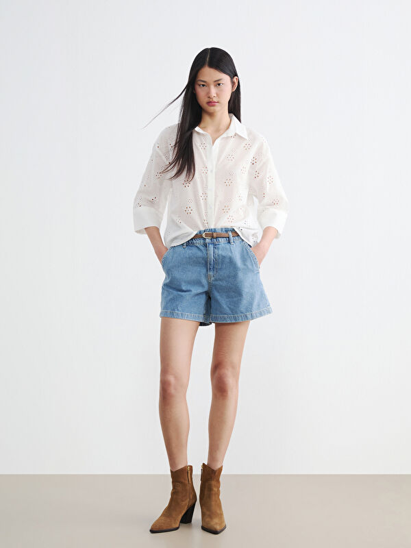 LCW Jeans Bel Kemerli Kadın Jean Şort