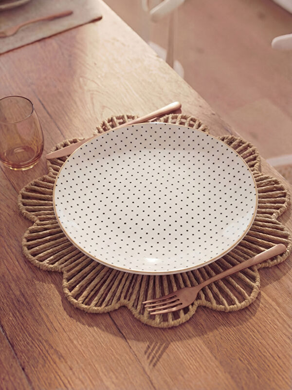 LCW HOME Polka Dot Patterned Porcelain Plate with Gilded Edge