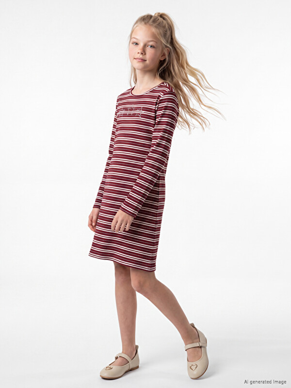 LCW Kids Crew Neck Rhinestone Embellished Girls' Dress