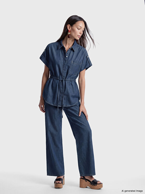 LCWAIKIKI Classic Beli Lastikli Wideleg Kadın Jean Pantolon