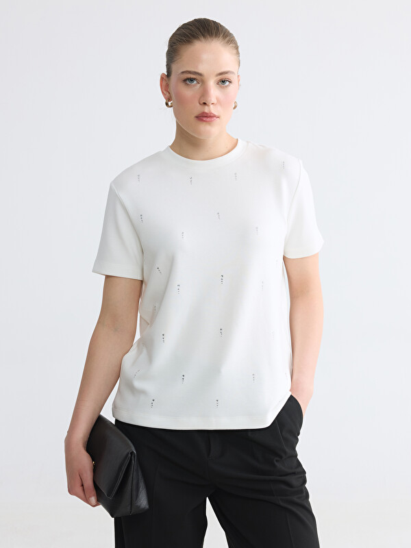 LCW Comfort Bisiklet Yaka Taşlı Bluz