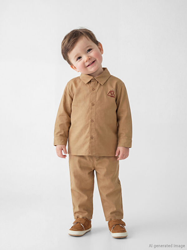 LCW baby Nakışlı Erkek Bebek Gabardin Gömlek ve Pantolon