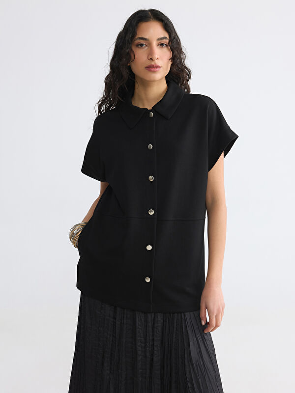 LCW Modest Kısa Kollu Oversize Kadın Gömlek