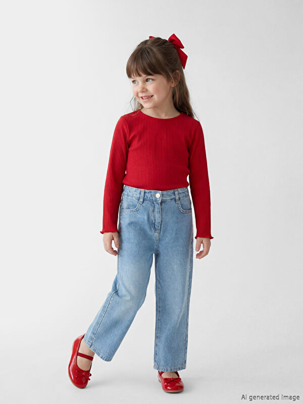 LCW Kids Taşlı Kız Çocuk Jean Pantolon	