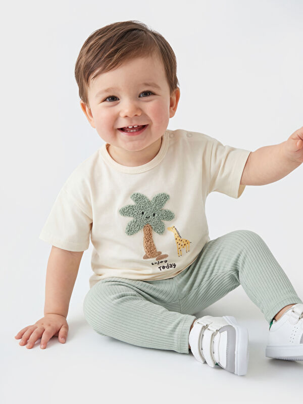 LCW baby Erkek Bebek Nakışlı Kısa Kollu Tişört ve Tayt 
