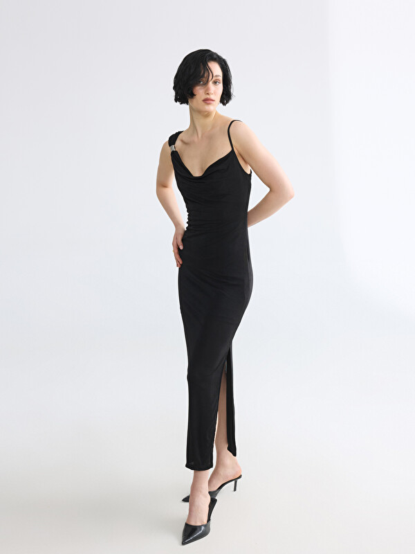 LCW Vision Cowl Neck Slit Bodycon Dress
