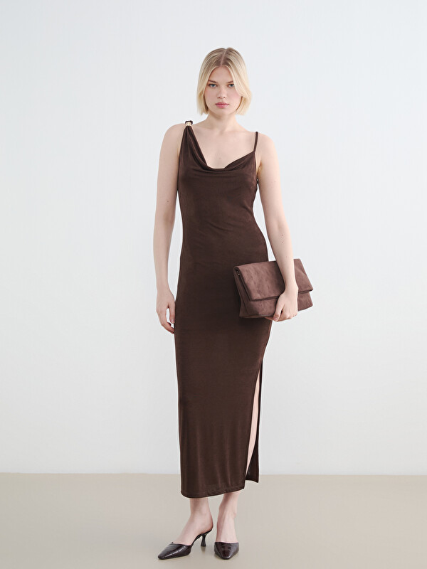 LCW Vision Cowl Neck Slit Bodycon Dress