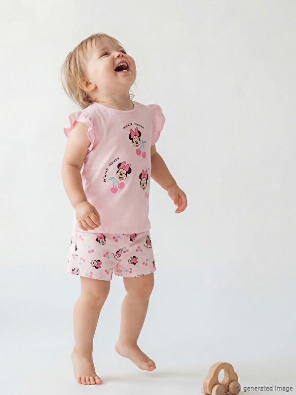 LCW baby Minnie Mouse Baskılı Kız Bebek Tişört ve Şort