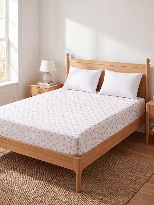 LCW HOME Floral Cotton Double Fitted Sheet