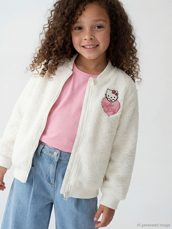LCW Kids Hello Kitty Nakışlı Kız Çocuk Fermuarlı Sweatshirt