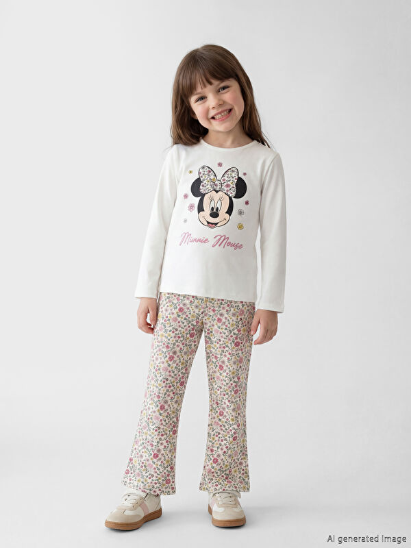 LCW Kids Minnie Mouse Baskılı Kız Çocuk Tişört ve Tayt