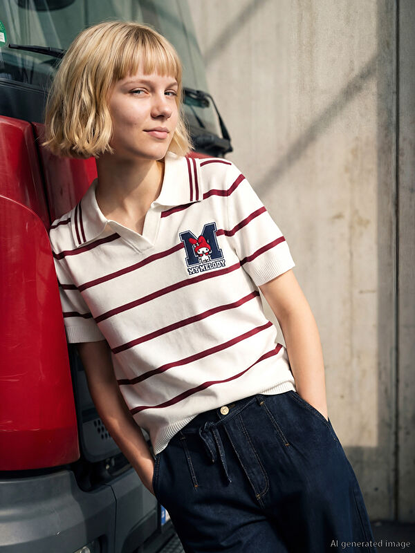 LCW Kids Polo Yaka My Melody Nakışlı Kız Çocuk Triko Kazak
